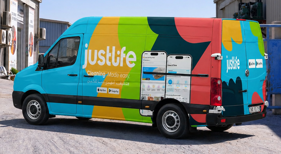 Vehicle branding company in Dubai wrapping a commercial van with full vinyl wrap-100