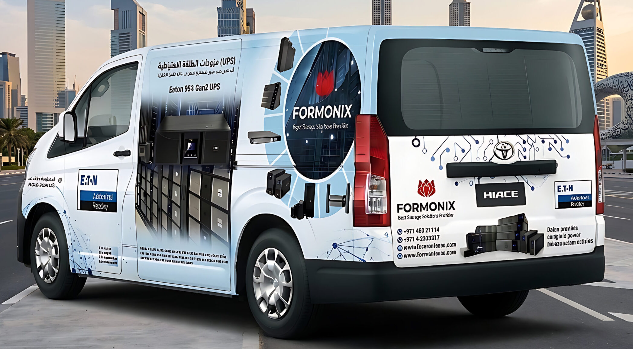 Vehicle branding company in Dubai wrapping a commercial van with full vinyl wrap-96