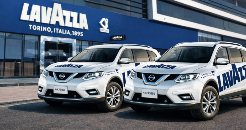 Custom vehicle branding and car wrap design for Lavazza fleet vehicles used for mobile advertising.