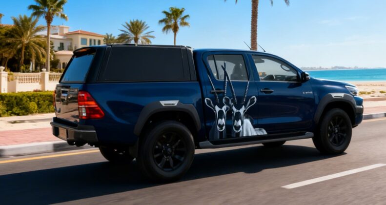 Vehicle branding company in Dubai wrapping a commercial Truck and vehicle with full vinyl wrap - 1